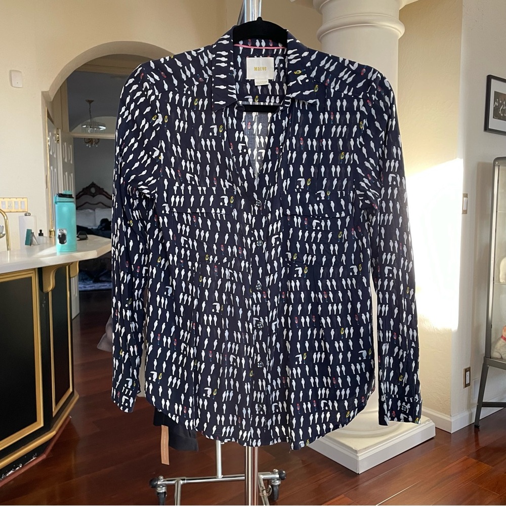 Anthropologie Maeve Bird Print Button Down Blouse 6